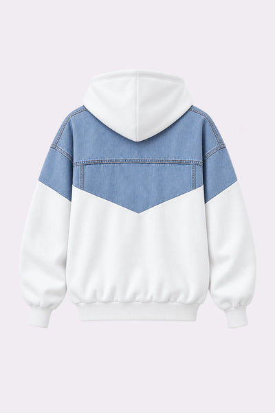 Denim Two-Tone Hooded Jacket - back view