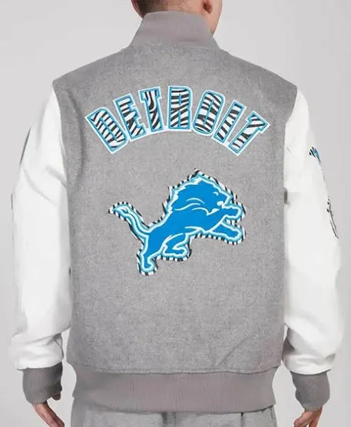 Detroit Lions Animal Patches Gray Wool Varsity Jacket