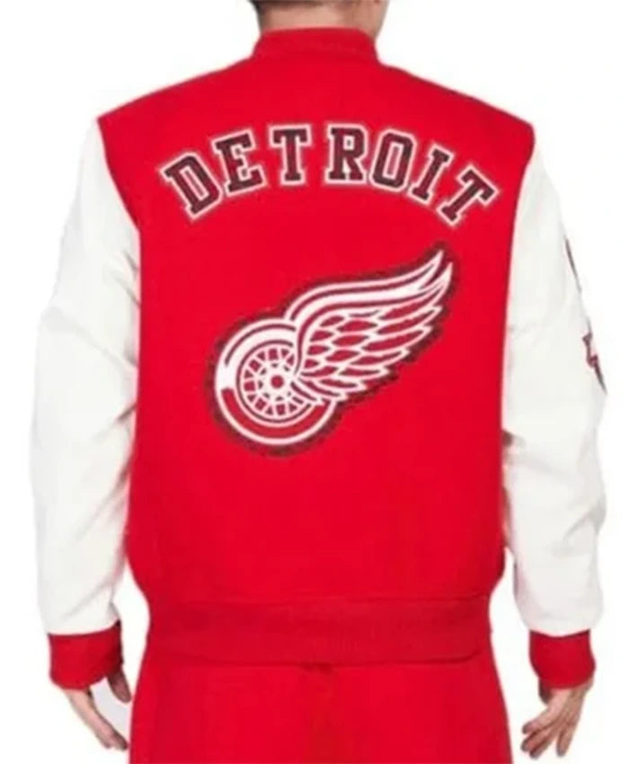 Detroit Red Wings Animal Patches Red And White Varsity Jacket