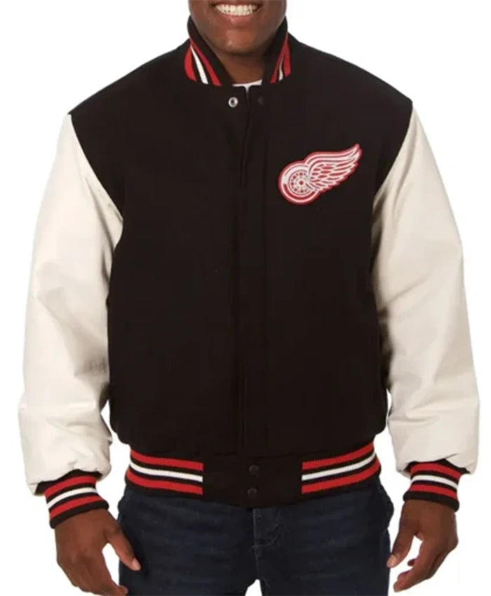 Detroit Red Wings Black And OFF-White Two-Tone Varsity Jacket