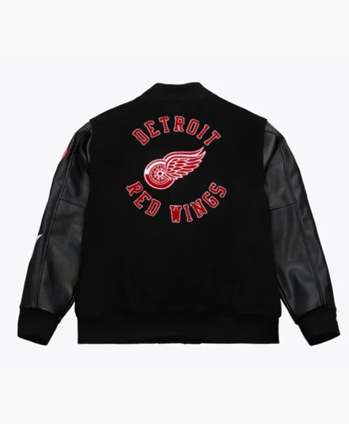 Detroit Red Wings Black Out Team Logo Black Varsity Jacket