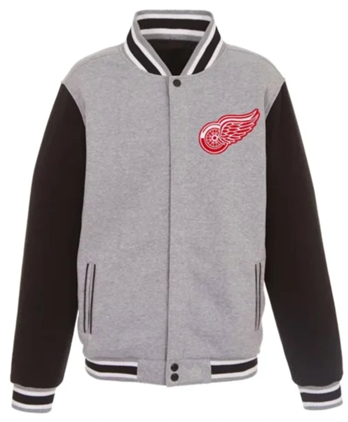 Detroit Red Wings Grey And Black Varsity Jacket