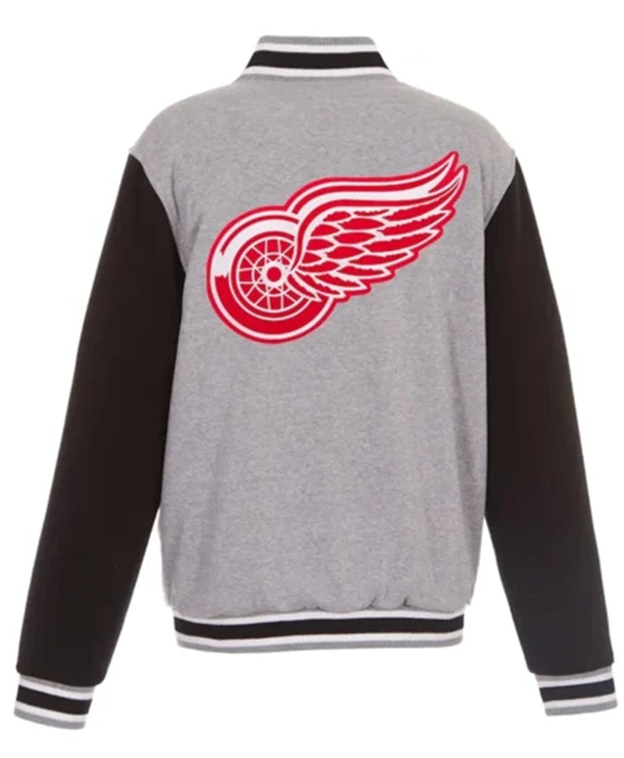 Detroit Red Wings Grey And Black Varsity Jacket