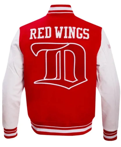 Detroit Red Wings Retro Classic Rib Red And White Varsity Jacket