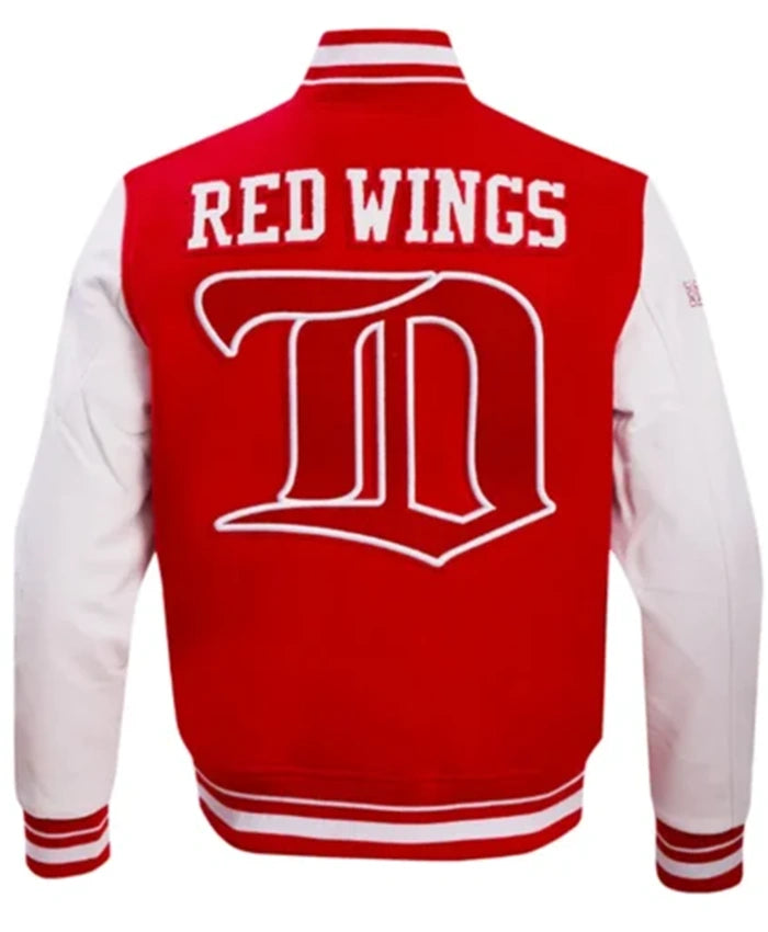 Detroit Red Wings Retro Classic Rib Red And White Varsity Jacket