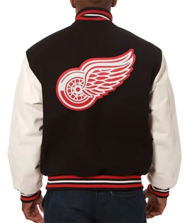 Detroit Red Wings Black And OFF-White Two-Tone Varsity Jacket