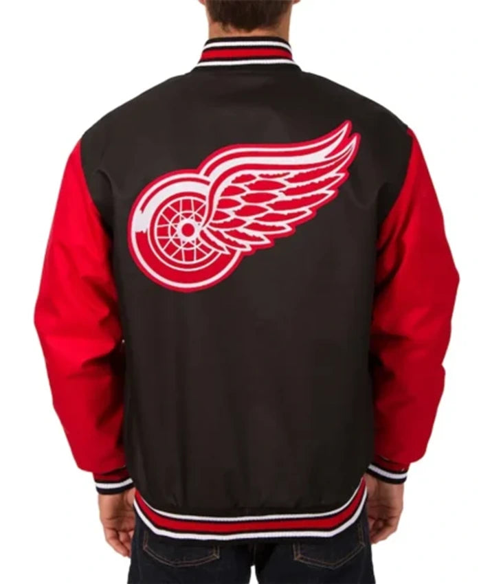 Detroit Red Wings Two Hit Poly Twill Black And Red Varsity Jacket