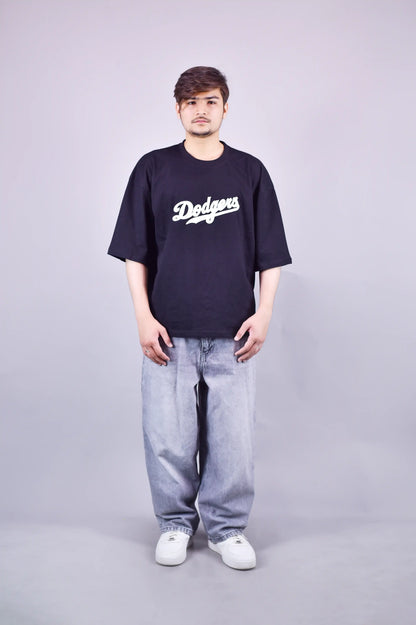 Dodgers Embroidered Oversized Black T-Shirt