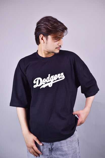 Dodgers Embroidered Oversized Black T-Shirt