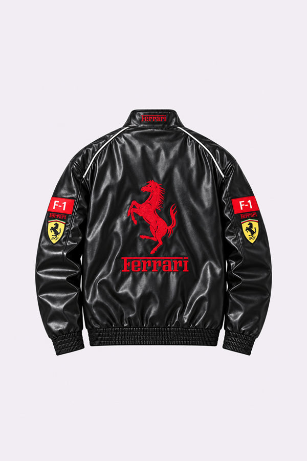 Ferrari F1 Black Faux Leather Racing Jacket