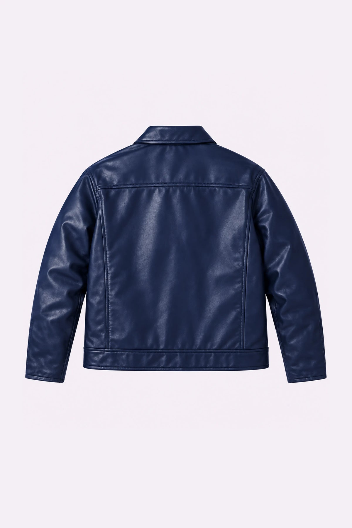 Fireman Clasp Navy Blue Faux Leather Jacket