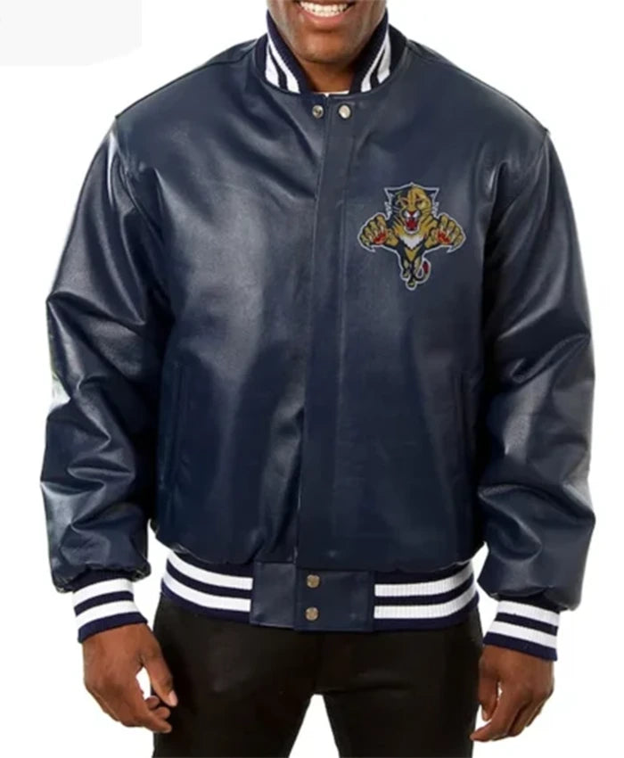 Florida Panthers Navy Blue Leather Varsity Jacket