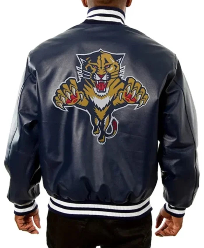 Florida Panthers Navy Blue Leather Varsity Jacket