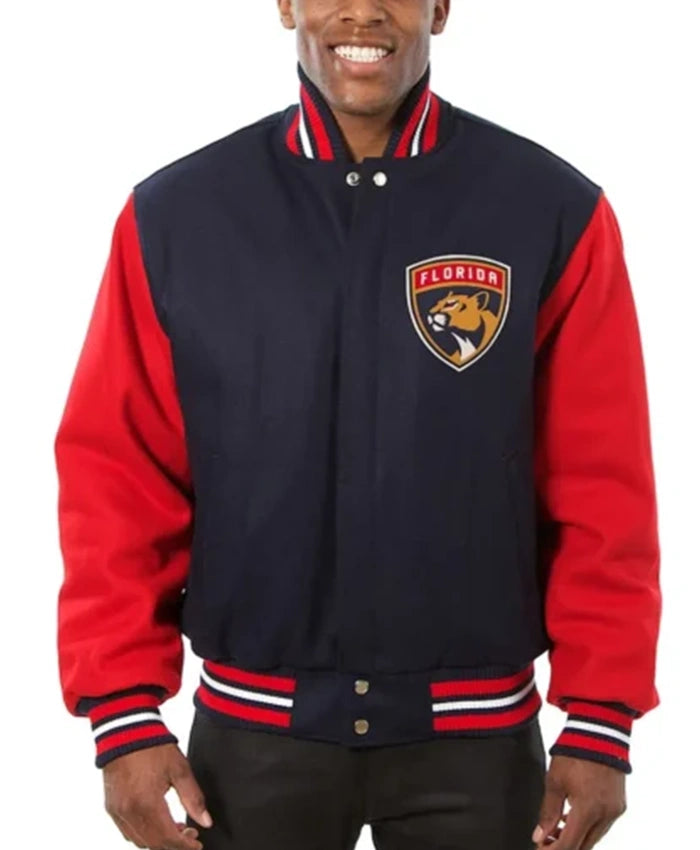 Florida Panthers Two-Tone Navy Blue And Red Varsity Jacket