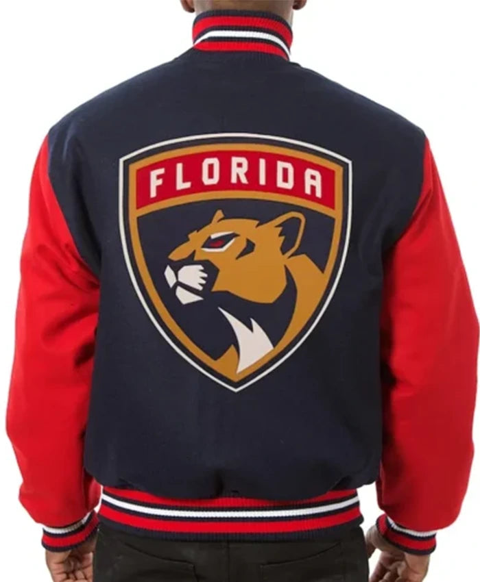 Florida Panthers Two-Tone Navy Blue And Red Varsity Jacket