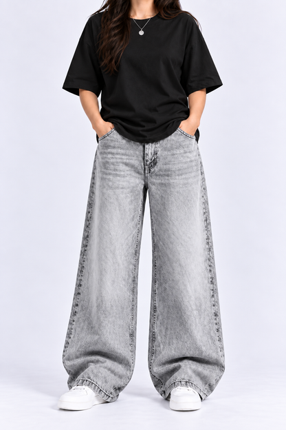 Gray Vintage Wash Baggy Jeans