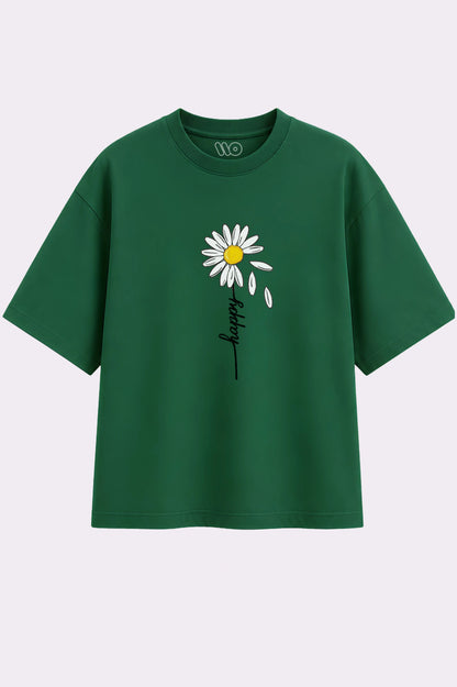 Happy Flower Print Green T-Shirt