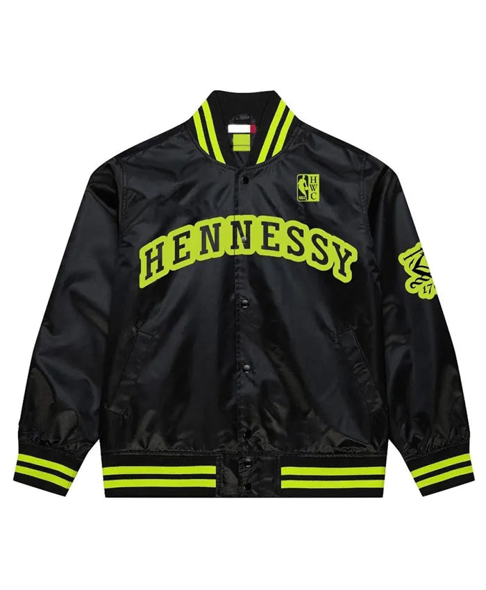 Hennessy Neon Black Satin Varsity Jacket