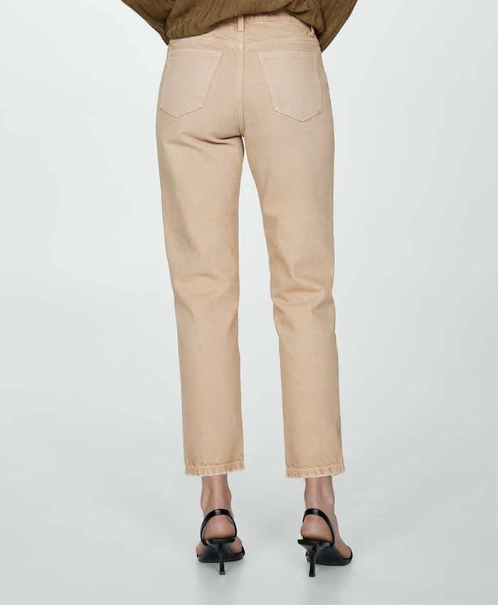 High Rise Denim Jeans - Sand