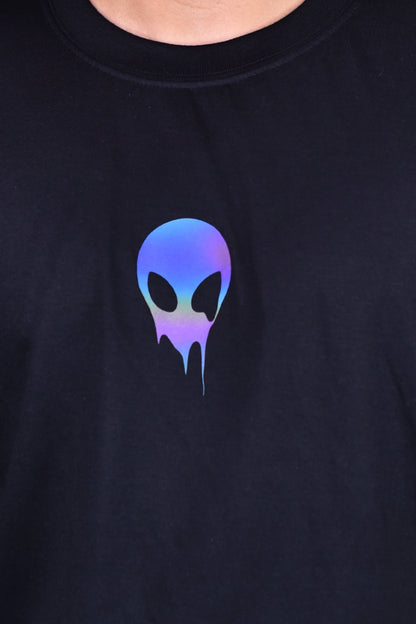 Holographic Alien Black Oversized T-Shirt