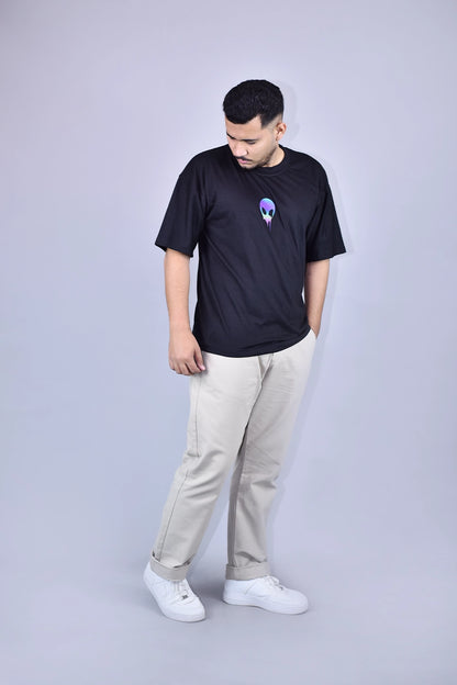 Holographic Alien Black Oversized T-Shirt