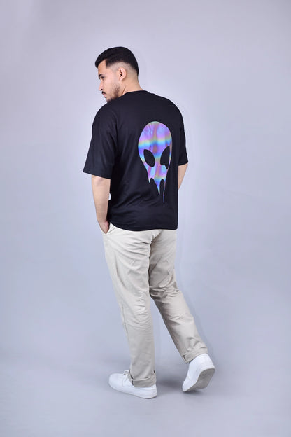 Holographic Alien Black Oversized T-Shirt