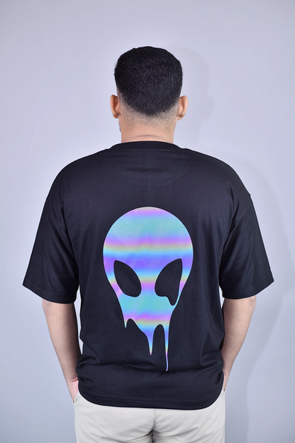 Holographic Alien Black Oversized T-Shirt