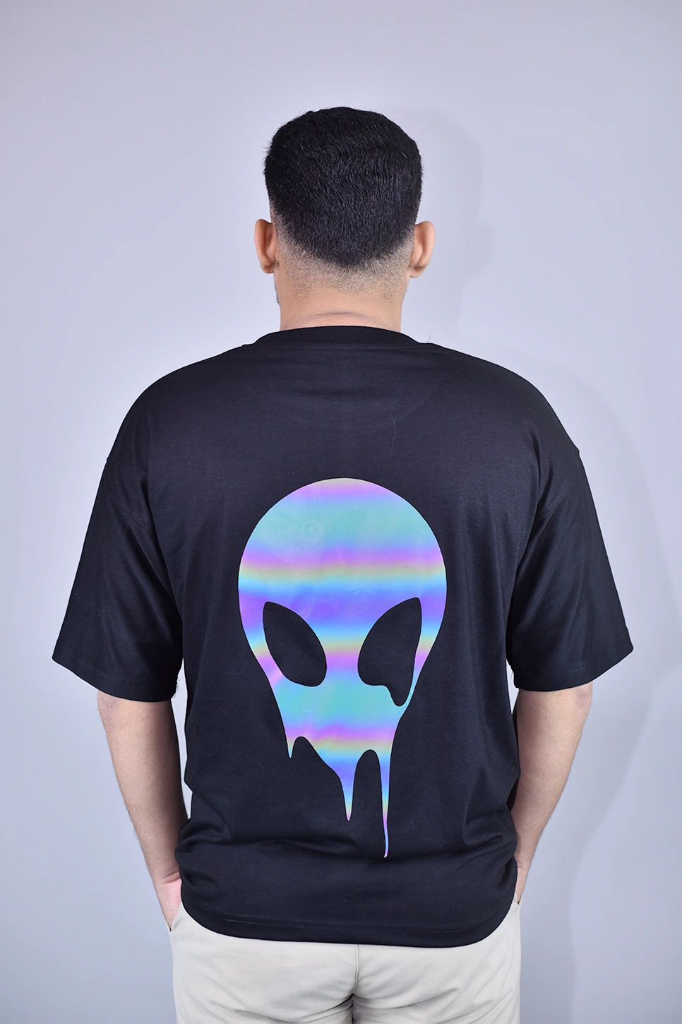 Holographic Alien Black Oversized T-Shirt