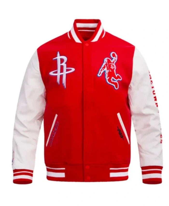 Houston Rockets Classic Rib Red And White Varsity Jacket