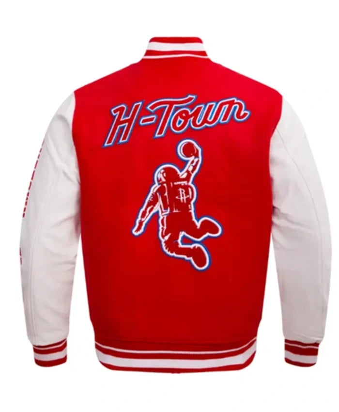 Houston Rockets Classic Rib Red And White Varsity Jacket