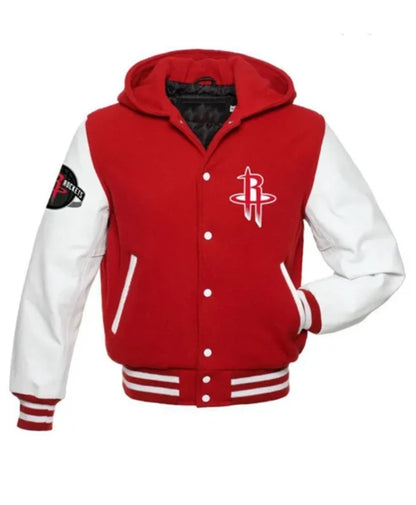 Houston Rockets NBA Red And White Hooded Varsity Jacket