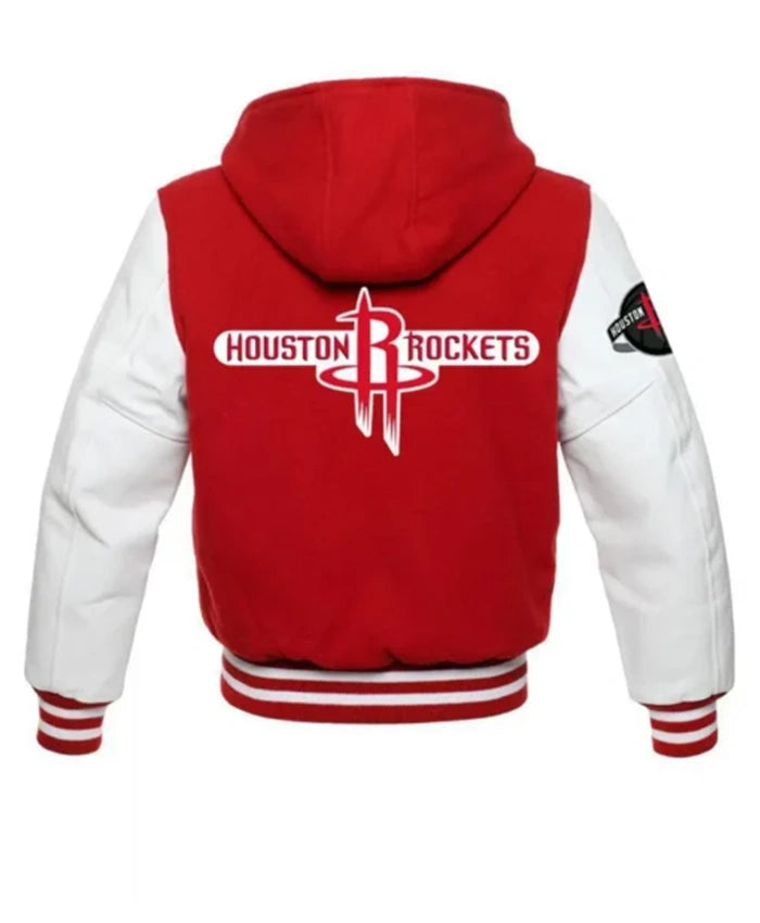 Houston Rockets NBA Red And White Hooded Varsity Jacket