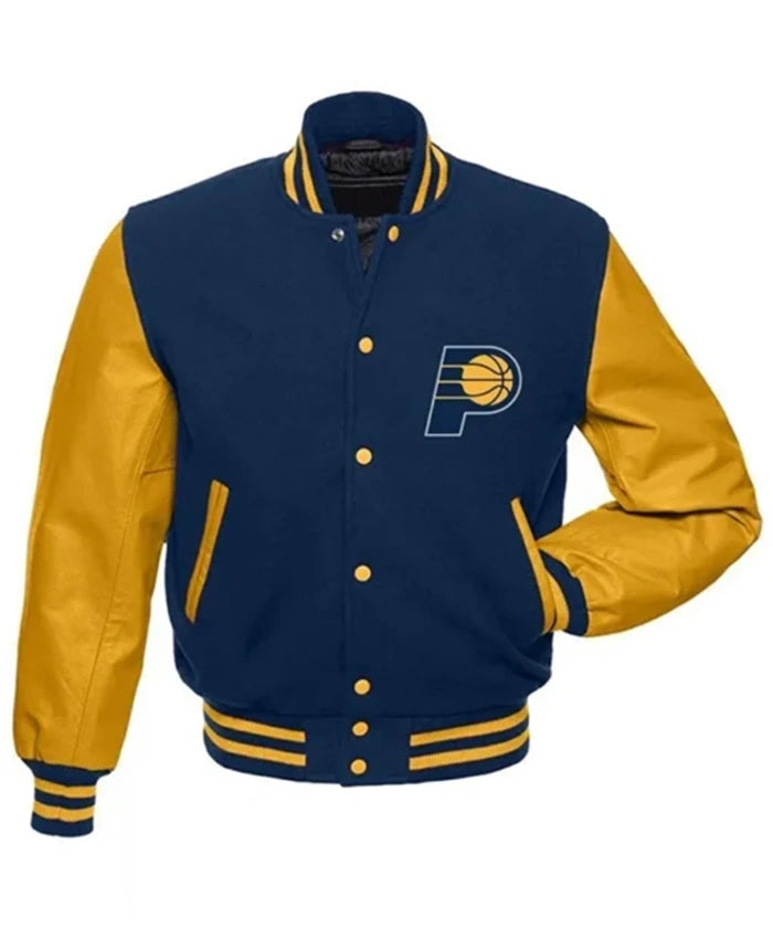 Indiana Pacers Blue And Yellow Letterman Varsity Jacket