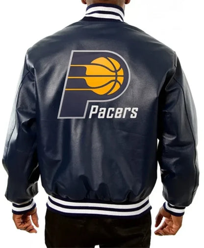 Indiana Pacers Navy Leather Varsity Jacket