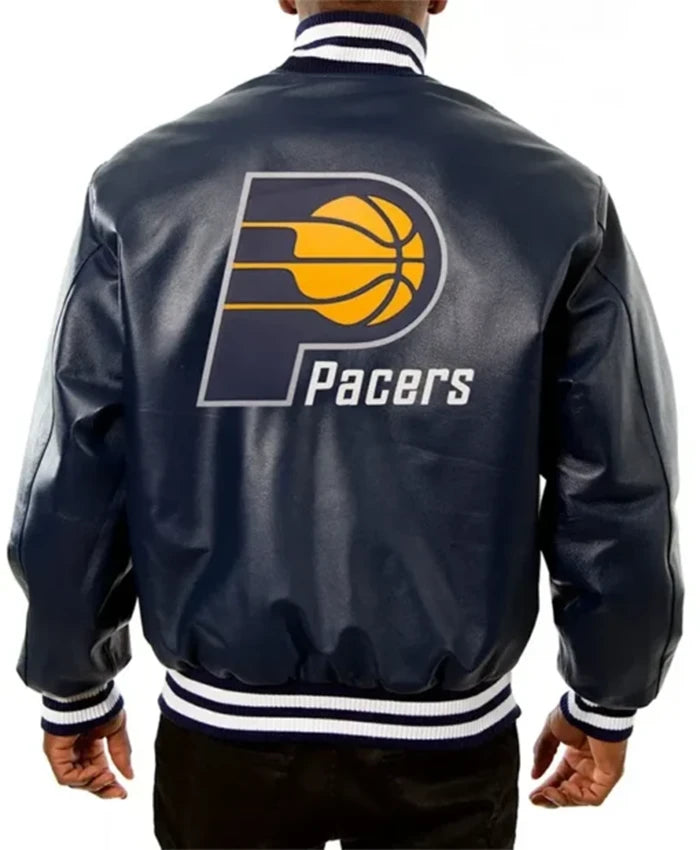 Indiana Pacers Navy Leather Varsity Jacket