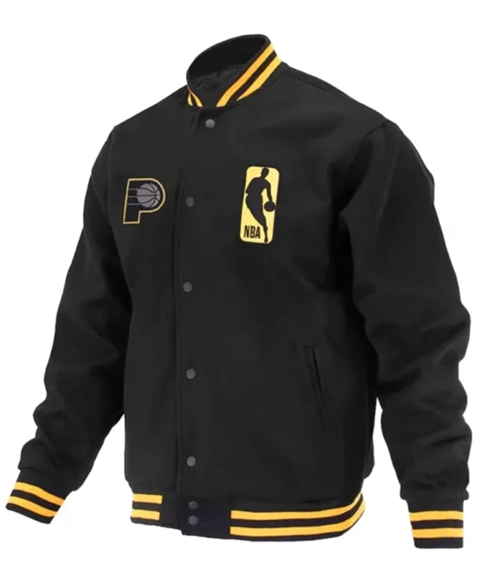 Indiana Pacers Logoman Shadow Black Varsity Jacket
