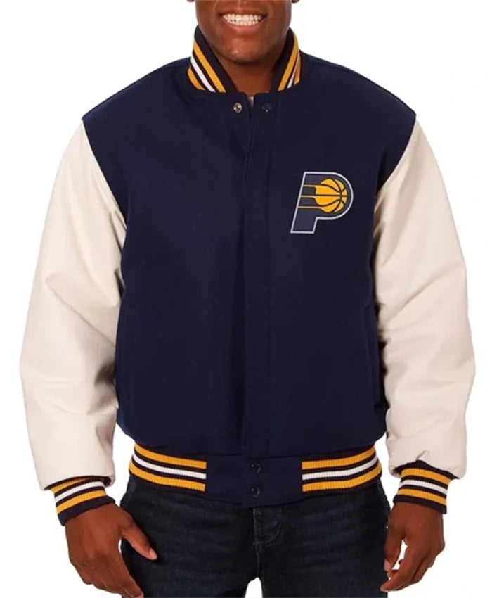 Indiana Pacers Navy Blue And White Varsity Jacket