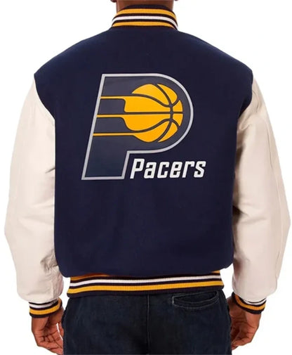 Indiana Pacers Navy Blue And White Varsity Jacket