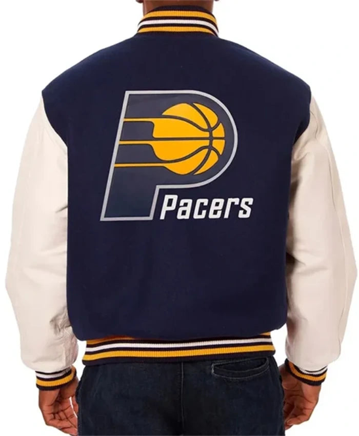 Indiana Pacers Navy Blue And White Varsity Jacket