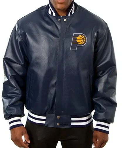 Indiana Pacers Navy Leather Varsity Jacket
