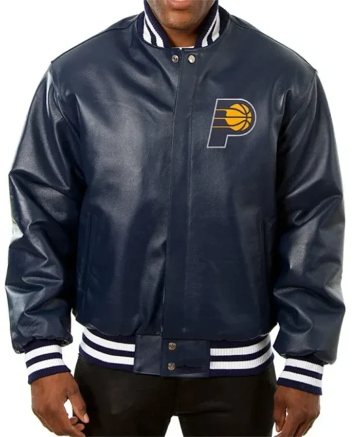 Indiana Pacers Navy Leather Varsity Jacket