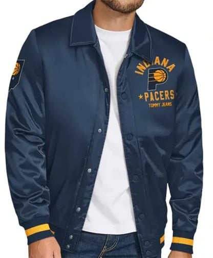Indiana Pacers Stitch Applique Navy Blue Varsity Jacket