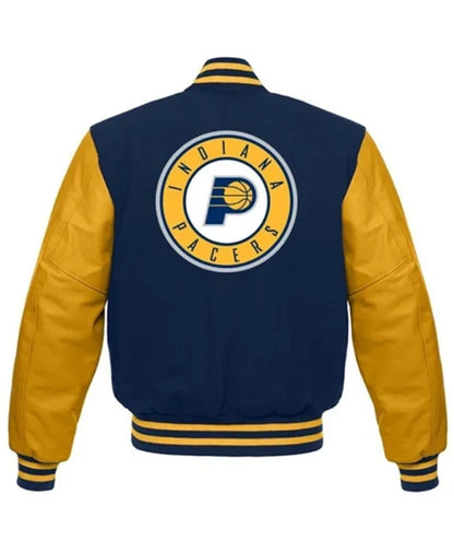 Indiana Pacers Blue And Yellow Letterman Varsity Jacket