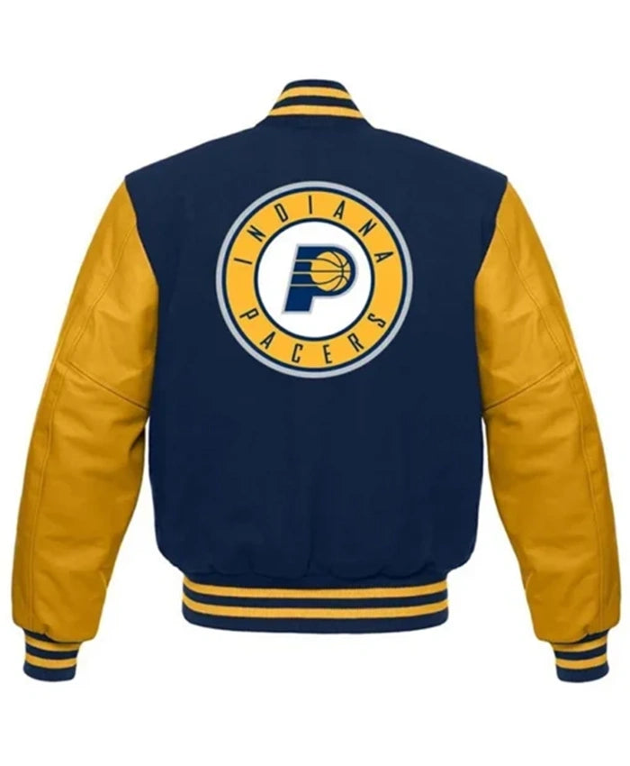 Indiana Pacers Blue And Yellow Letterman Varsity Jacket