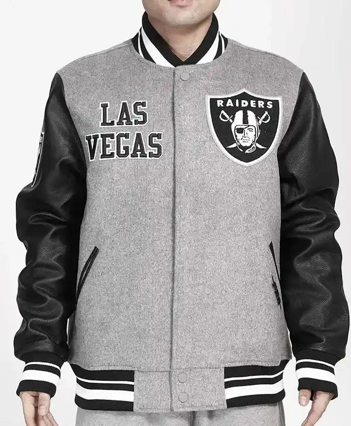 Las Vegas Raiders Grey And Black Varsity Jacket