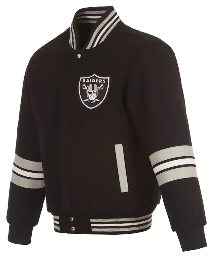 Las Vegas Raiders Striped Wool Varsity Jacket