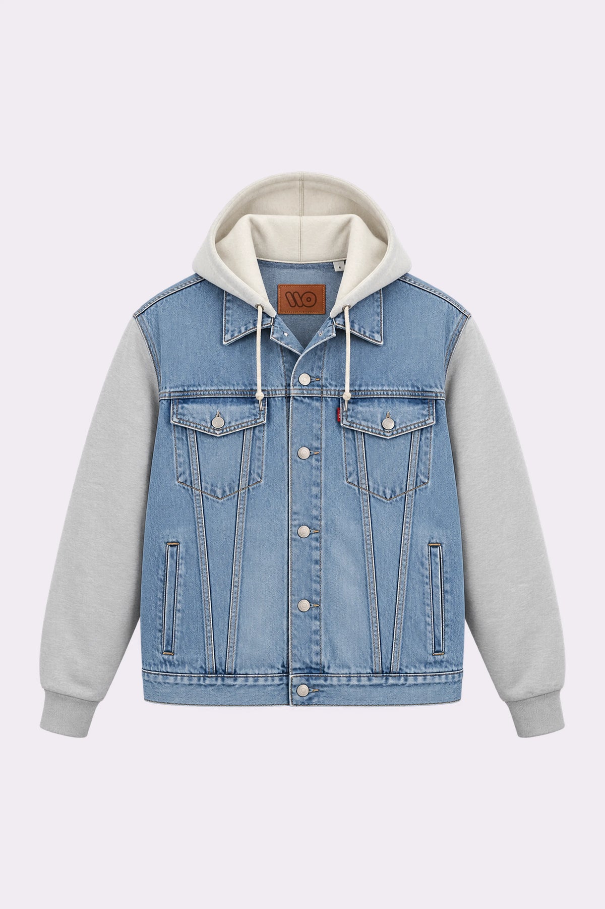 Light Blue Denim Contrast Hooded Jacket