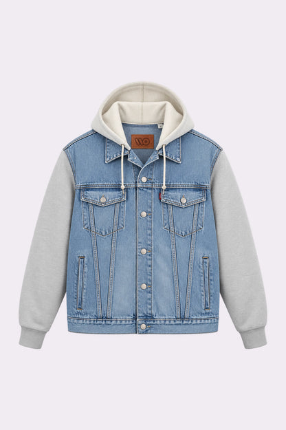Light Blue Denim Contrast Hooded Jacket