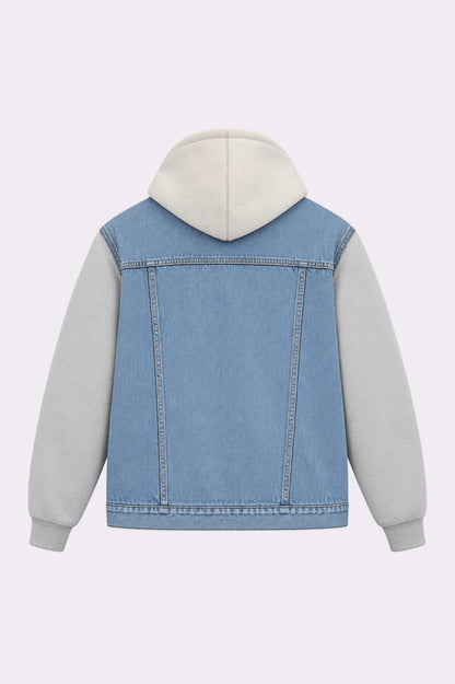 Light Blue Denim Contrast Hooded Jacket