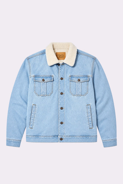 Light Indigo Sherpa Collar Denim Jacket